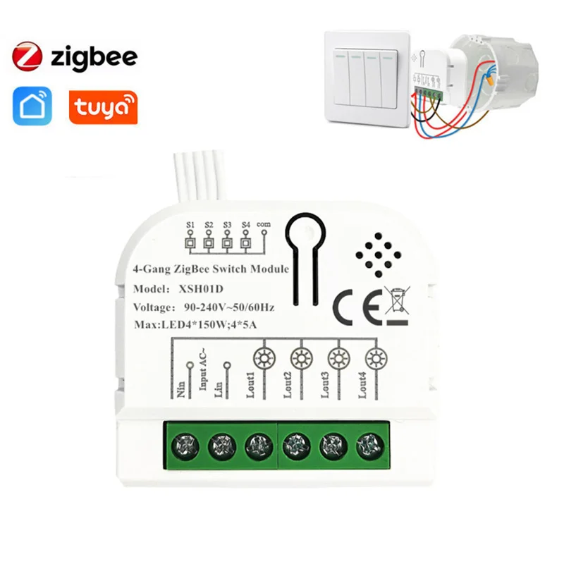 

Tuya 4 Gang Zigbee Smart Relay Bluetooth Controller Switch Home Automation Module Support Alexa Google Yandex Alice