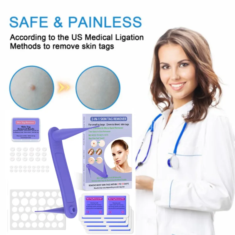 

2 In 1 Wart Removal Kit Remove Flesh Nevus Corns Attach Skin Label Removal Device 2-8mm Rubber Ring Facial Cleansing Skin Care