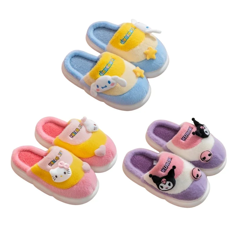 

Anime Children Cotton Slippers Kawaii Sanrios Hellkittys Kuromi Cinnamoroll Parent-Child Cute Warm Plush Home Shoes Girls Gift