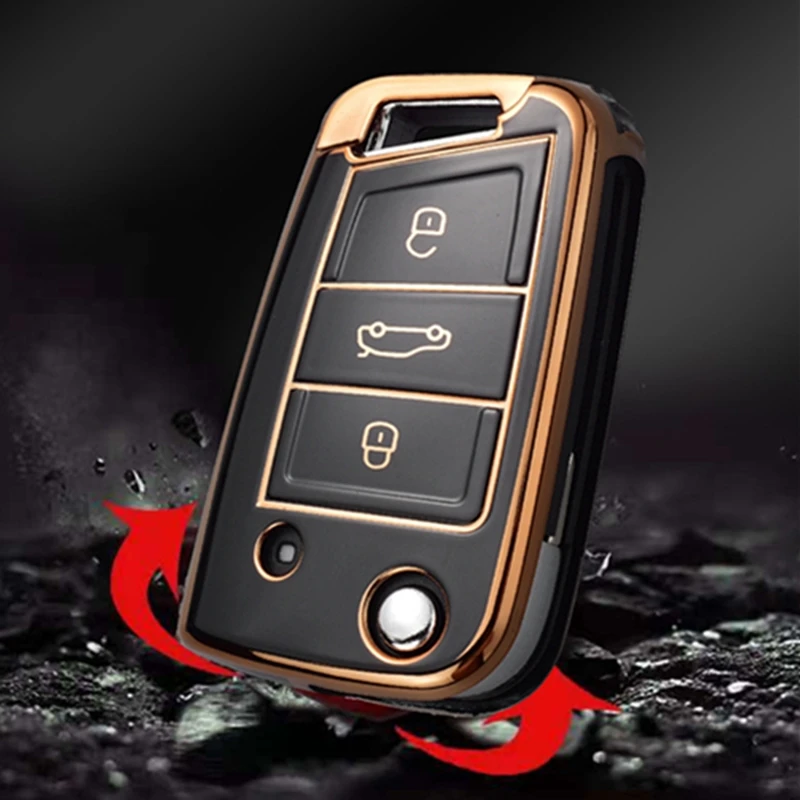

New TPU Car Flip Key Case Cover Shell For VW Volkswagen Golf 7 MK7 Tiguan MK2 For Seat Ateca Leon FR Ibiza Skoda Octavia Kodiaq