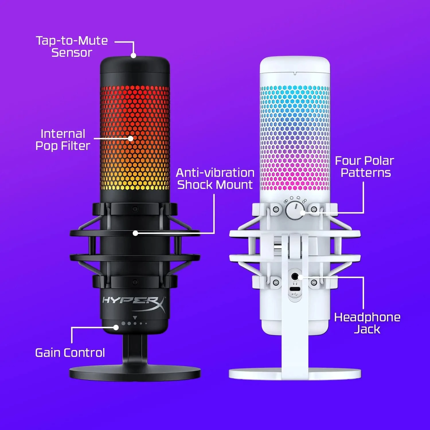 Конденсационный USB-микрофон HyperX QuadCast S RGB для ПК PS4 PS5 Mac с антивибрационным