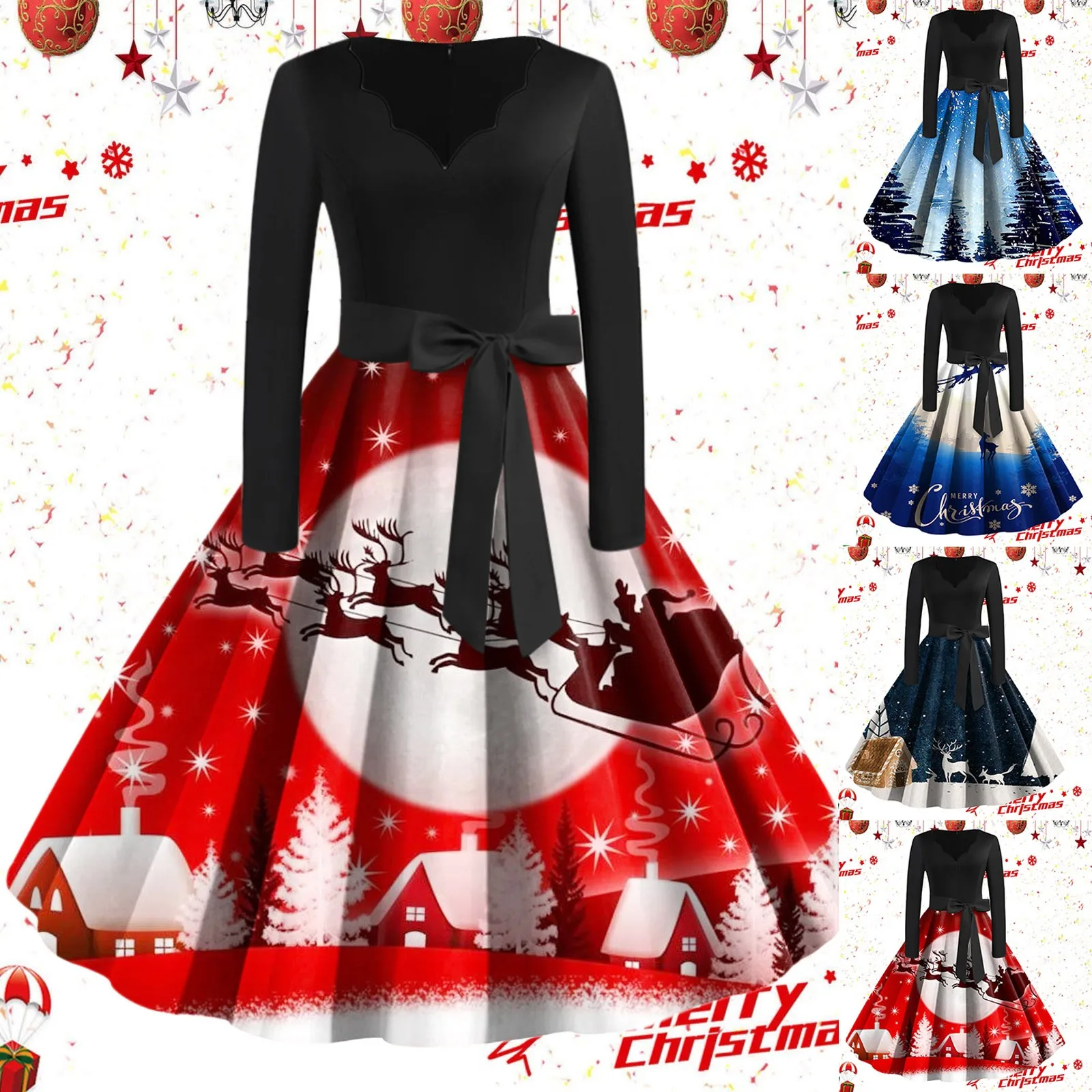 

2023 Evening Party Dress Women Cocktail Vintage Dresses Santa Xmas Swing Dress Elegant Wedding Guest Dress vestidos de mujer