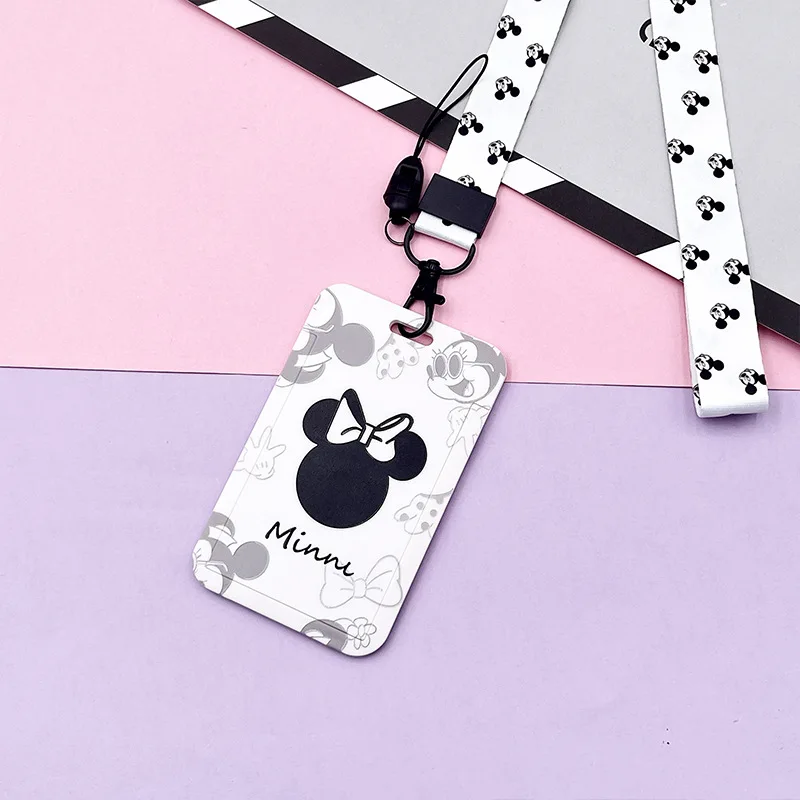 Disney Identification Card Holder Minnie Mouse Campus Hanging Neck Long Rope Kawaii Black and White Protector |