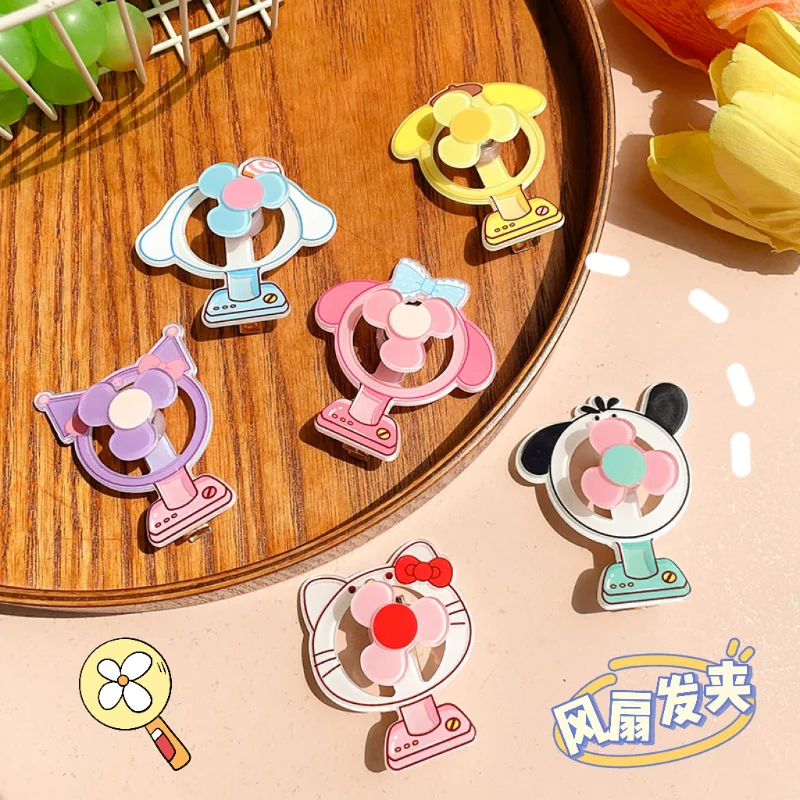 

Sanrio Anime Hello Kitty Creative Fan Hairpin Headwear Cartoon Cinnamonroll Pochacco Cute Girl Dressing Hairpin Melody Hairpin