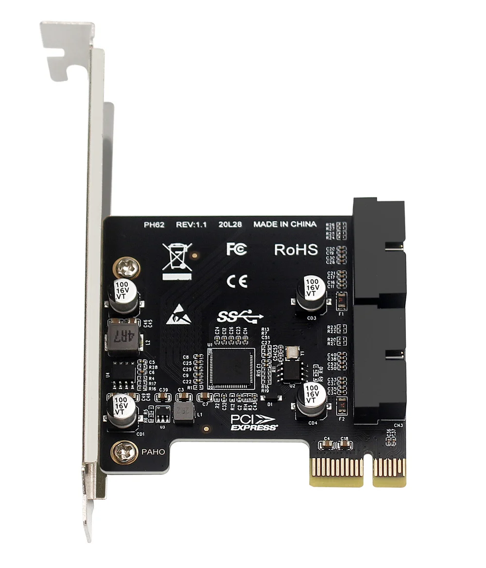 Супер скоростная Pcie на 2 порта 19Pin USB 3 0 Райзер-карта PCI-e к двойному внутреннему 20Pin