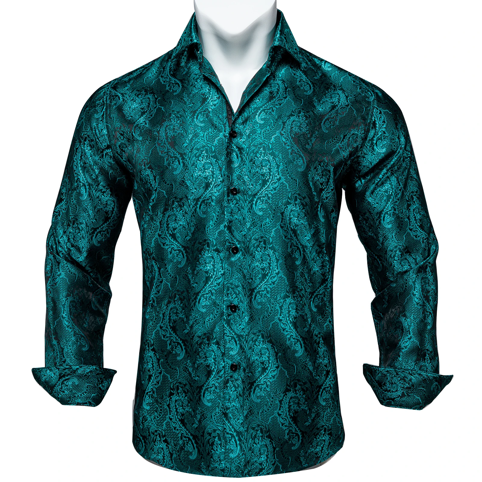 Новые модные шелковые рубашки Pisley Teal, зеленые рубашки с длинными рукавами для мужчин, приталенные мужские повседневные деловые рубашки, муж...