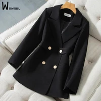 offlce lady black long sleeve blazer women luxury elegant design double breasted casual suit coat korean slim with belt jackets