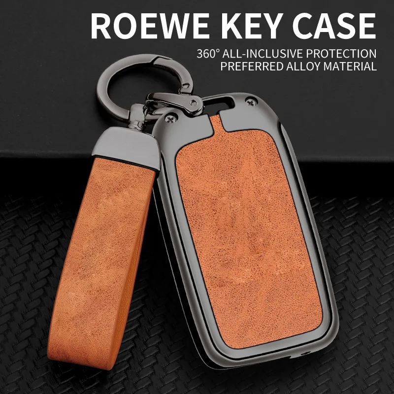 

Car Key Case For Roewe I5 RX3 RX5 2017 2019 Leather Keychain Zinc Alloy Fob Remote Key Protection Cover Auto Styling Accessories
