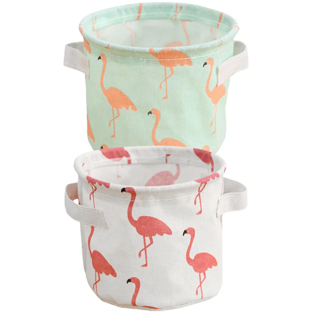 

2 Pcs Collapsible Storage Bin Basket Small Cute Baskets Organizing Shallow Cotton Linen Fabric Containers Baby
