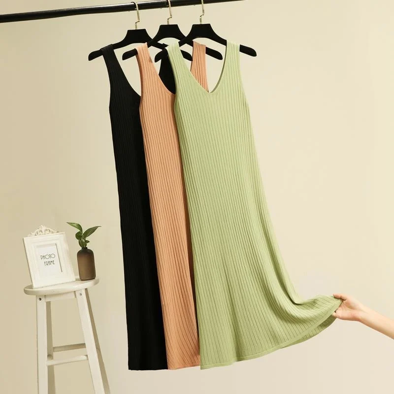 

Женское летнее трикотажное платье на бретельках из вискозы, женские платья с высокой эластичной внутренней юбкой, длинная юбка G75