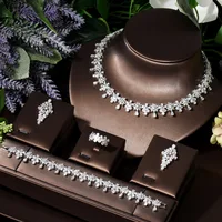 HIBRIDE Luxury Sparking Brilliant Cubic Zircon Stud Earring Necklace Heavy Dinner Jewelry Set Wedding Bridal Dress Party N-230