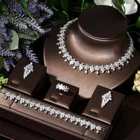 hibride luxury sparking brilliant cubic zircon stud earring necklace heavy dinner jewelry set wedding bridal dress party n 230