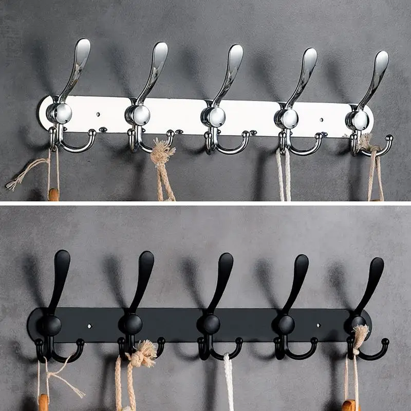 

Cloth Hanger Wall Mounted Stainless Steel Coat Hat Rack With 5 Tri Hooks For Bathroom Kitchen Bedroom Storage Accessories