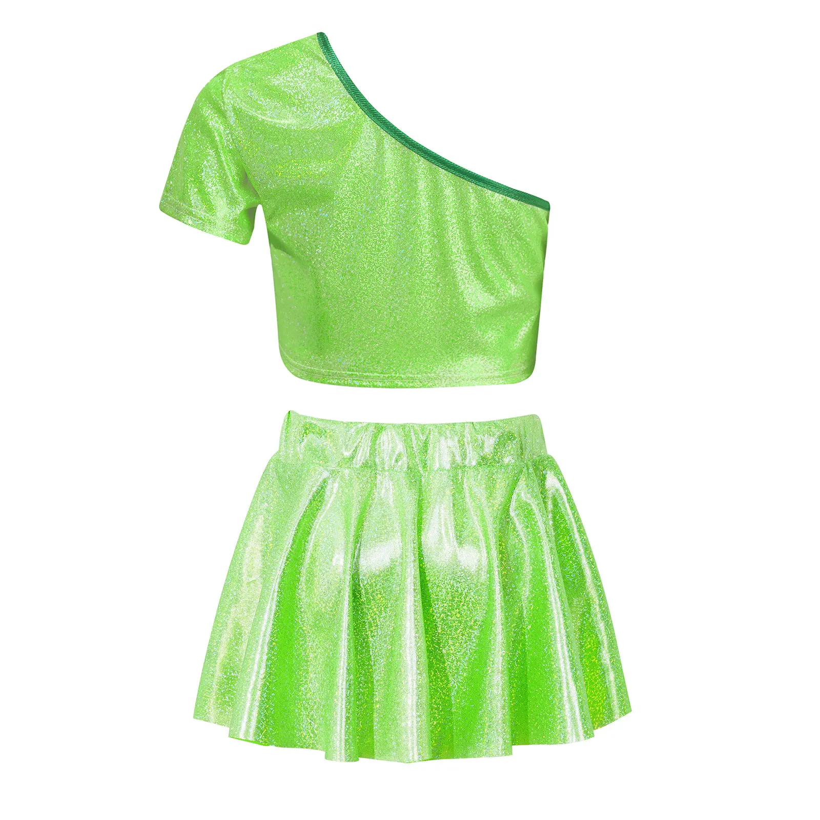 Детский голографический танцевальный наряд для девочек короткий топ на одно