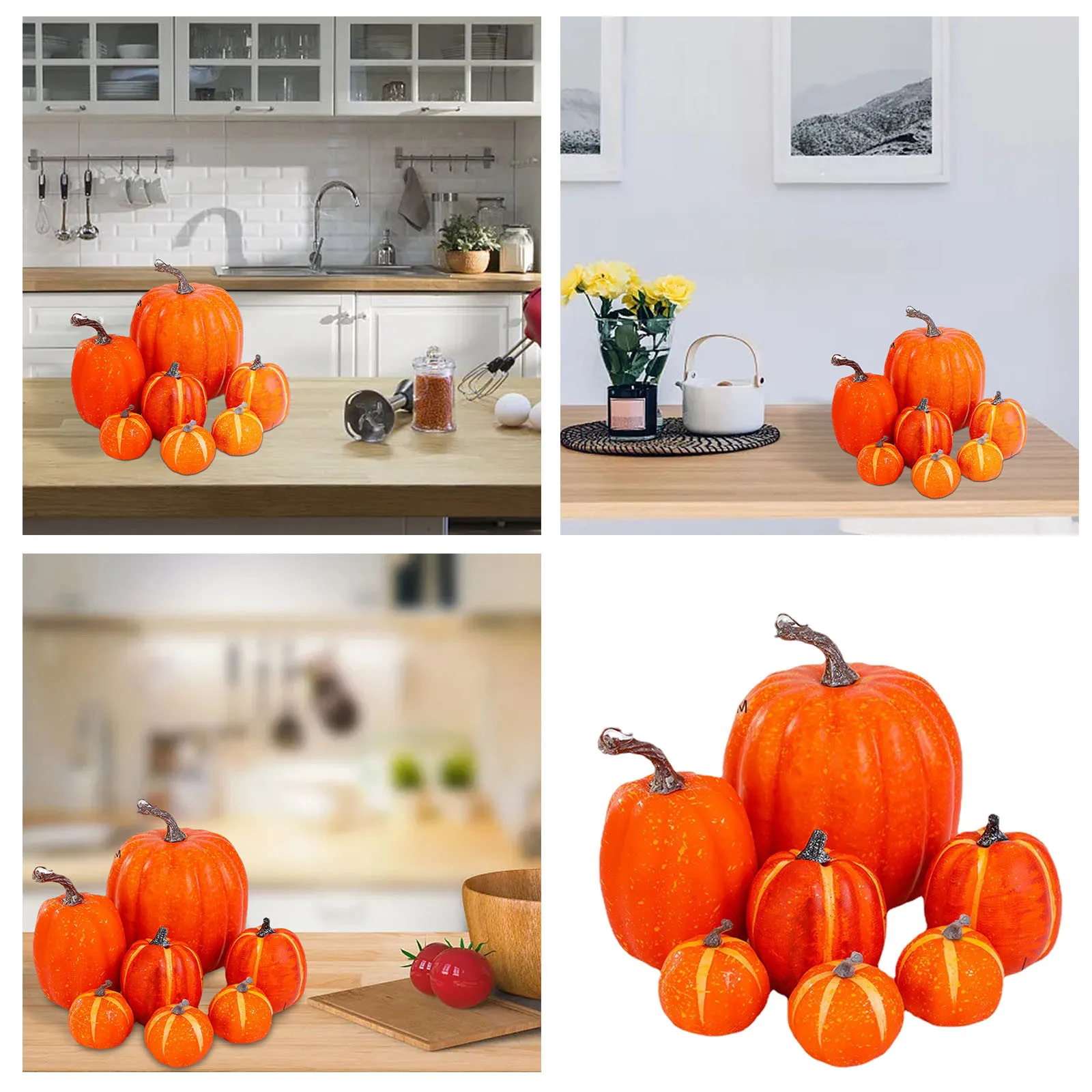 

Set Of 7 Pieces Faux Pumpkins Orange Halloween Fall Decoration Garden Indoor Outdoor Decoration Leopard Christmas Ornament