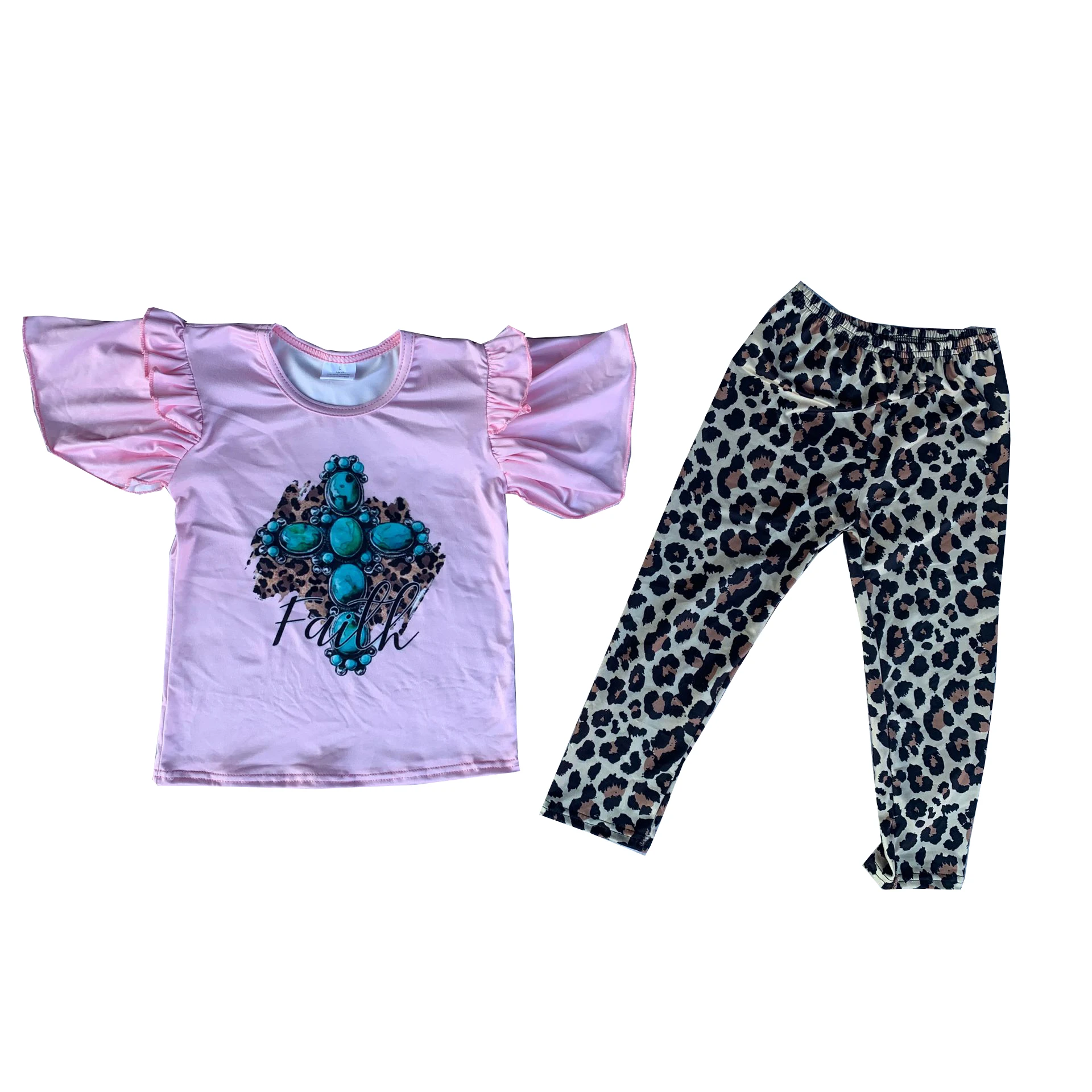 

Boutique Outfits Turquoise Pink Girls Set Flare Sleeved Leopard Leggings Kids lothing