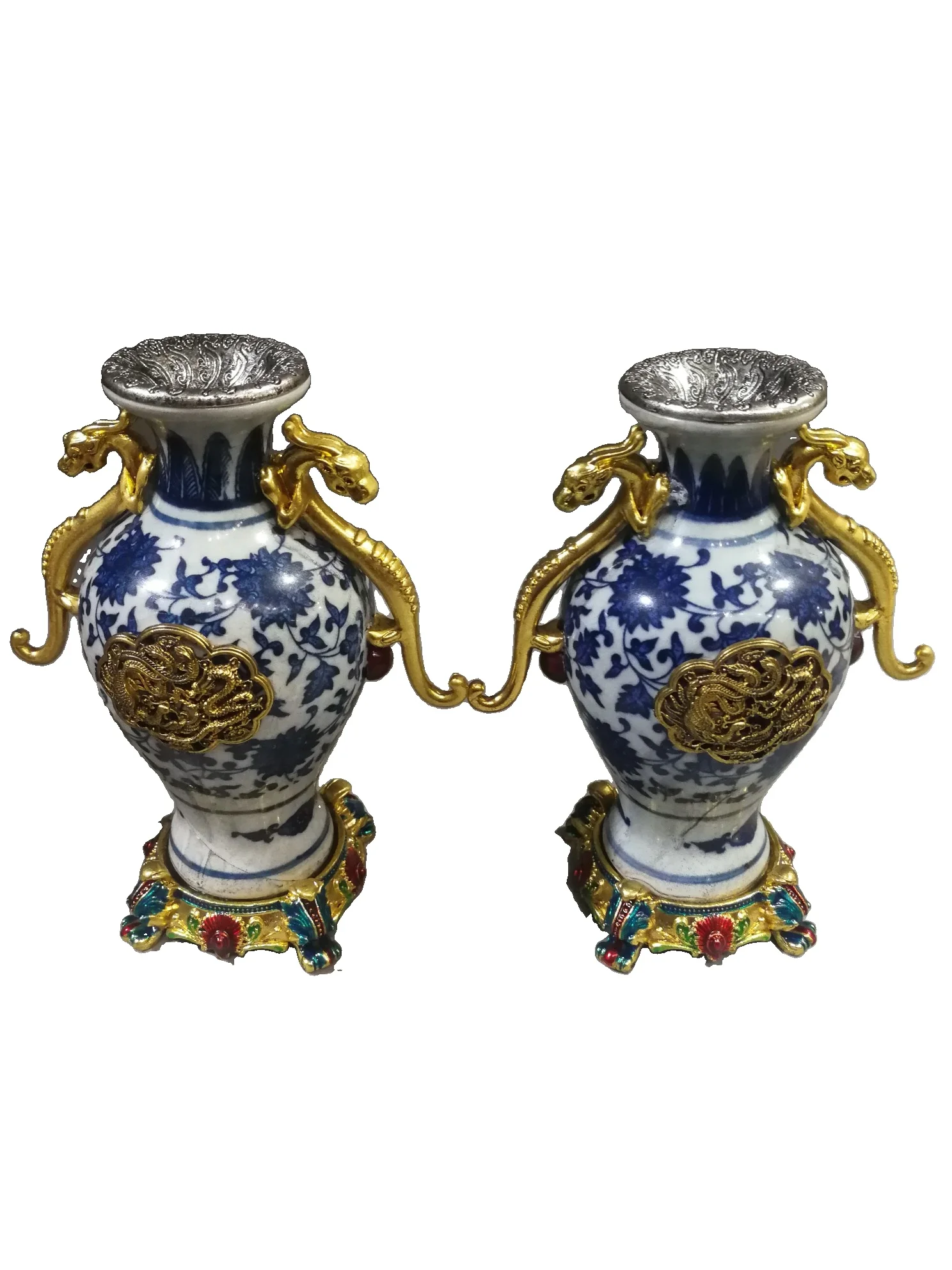 

Старые Медные Плакированные фарфоровые нефритовые вазы LAOJUNLU украшения Пара антикварные разные винтажные старые товары старые предметы вы...