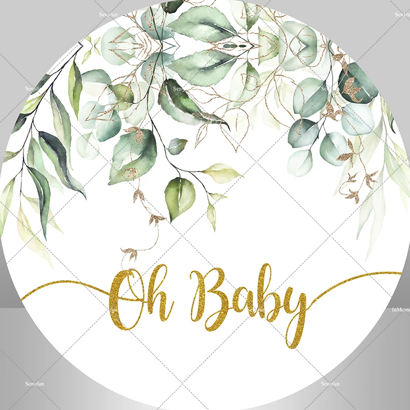 

Зеленые листья, декор для дня рождения, Круглый фон для новорожденных, золотой, Круглый, эластичный