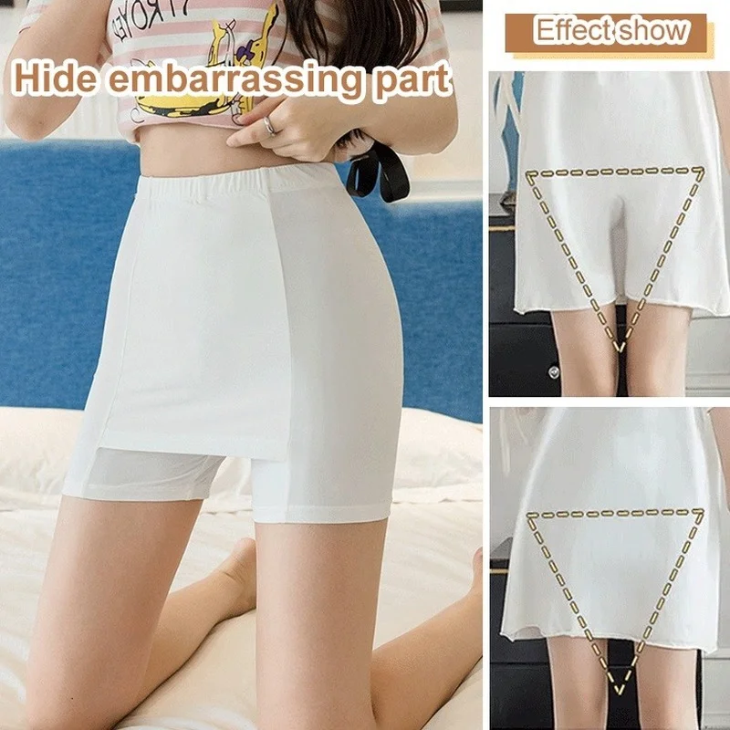 

Ice Silk High Waist Safety Pants Boxer Women Thin Sliming Fit Women's Summer Shorts Double Layer Seamless Skirt Shorts