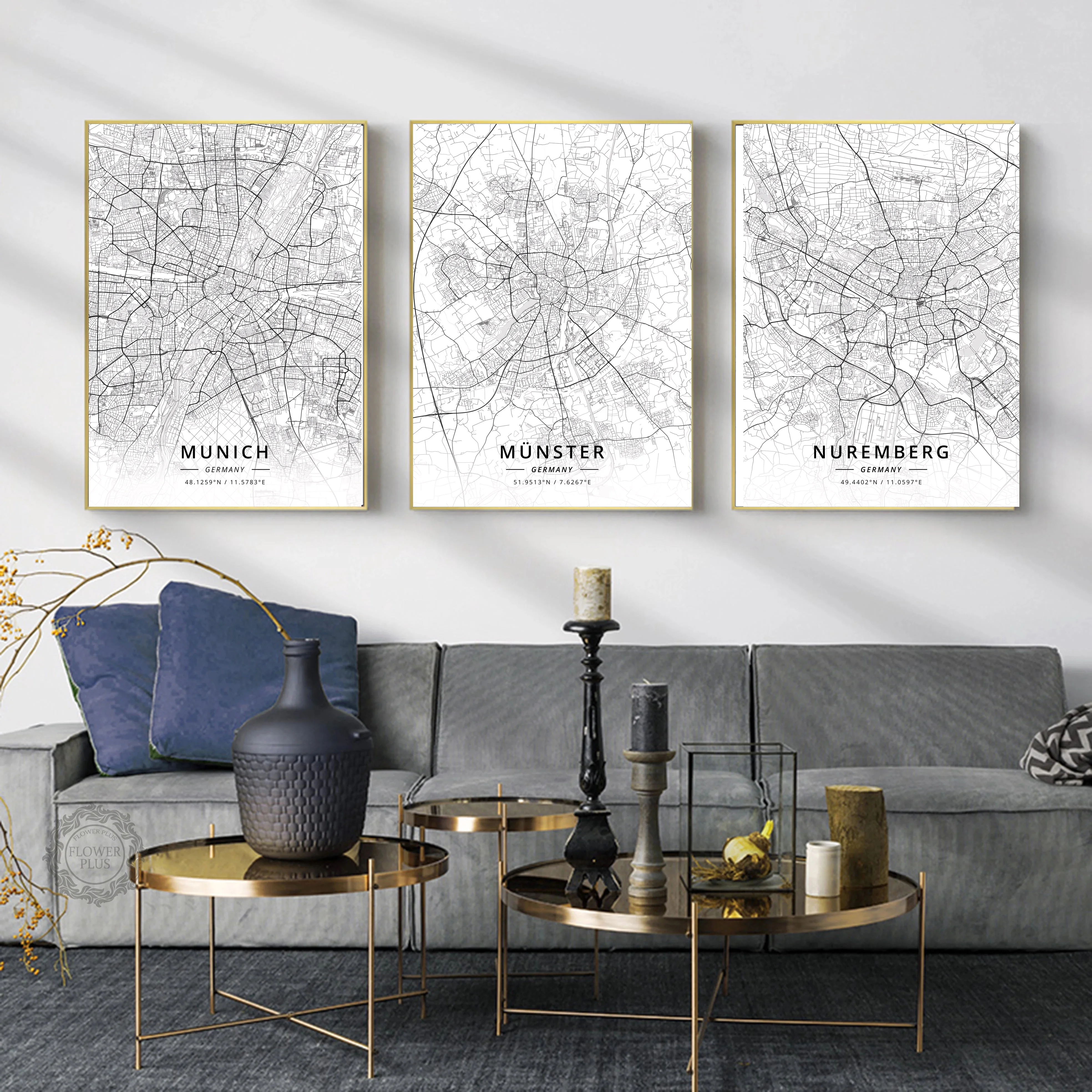 Немецкая маркировка, Мунстер, нормберг, Oberhausen,Osnabruck, регенсберг, саарbrucken, студентгарт карта печать домашний декор нерамка