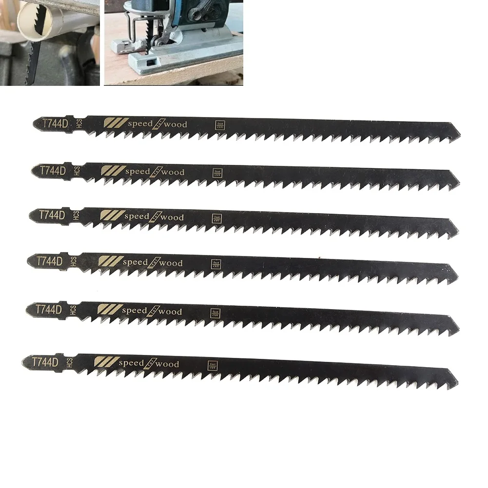 

6pcs T744D Jigsaw Blades 180mmT-shank High Carbon Steel Blades For Fast Cutting Hard/soft Woods OSB Plywood Woodworking Tool