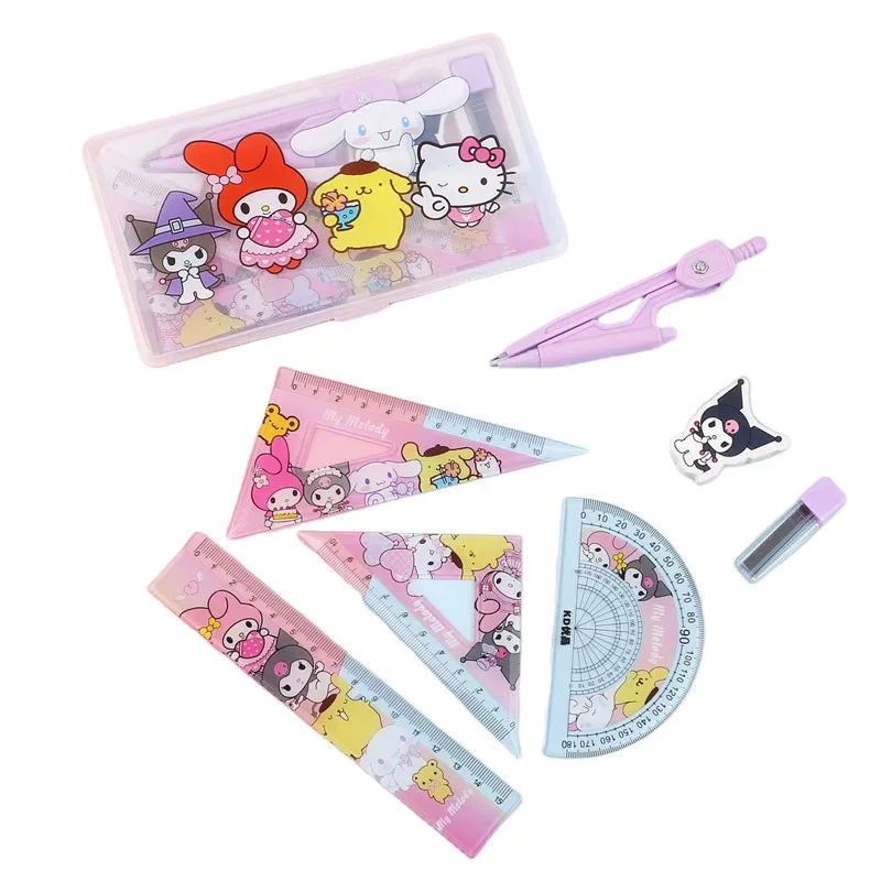 

Kuromi My Melody Cute Creative Stationery Student Compass Ruler Set Refill 7-Piece Set of Student Stationery Gifts