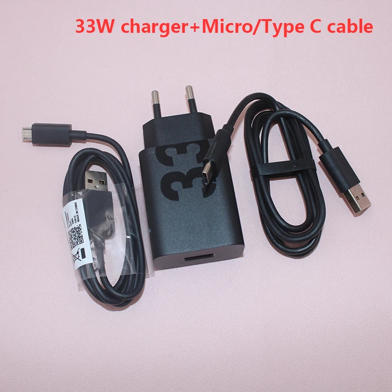 

33W Motorola Charger Turbo Power Fast Charging EU Adapter Type C/Micro USB Data Line For Moto G6 G5 G5S E5 G4 G7 Plus X30 Pro