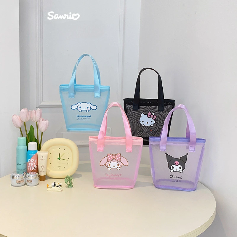 

Kawaii New Sanrio Hello Kitty Cinnamoroll Kuromi Mesh Wash Bag Cosmetic Bag Handbag Color High Capacity Portable Student Gift