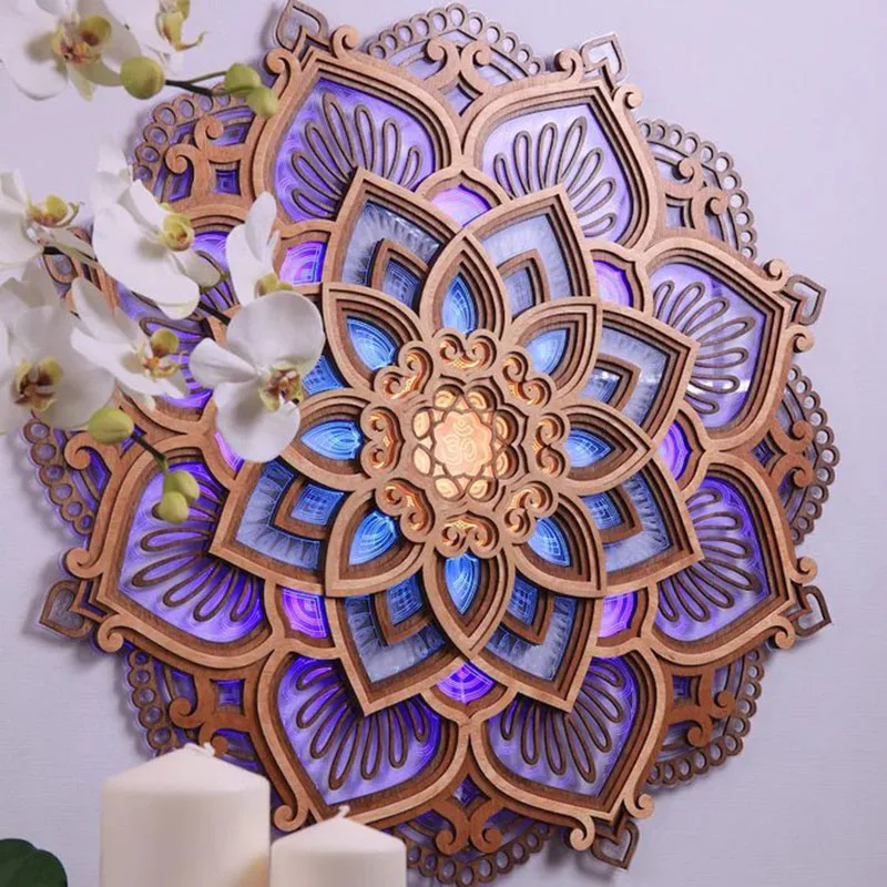 

Colorful LED Mandala Yoga Room Night Light Wall Mounted decoration Hanging Lamps Personalized Ornament for Home Bedroom decor