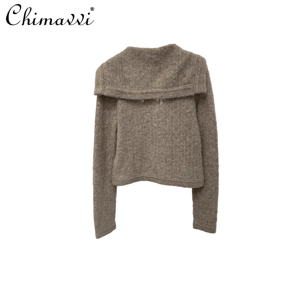 Модный темно-синий вязаный кардиган куртка на осень и зиму новая милая брошь с