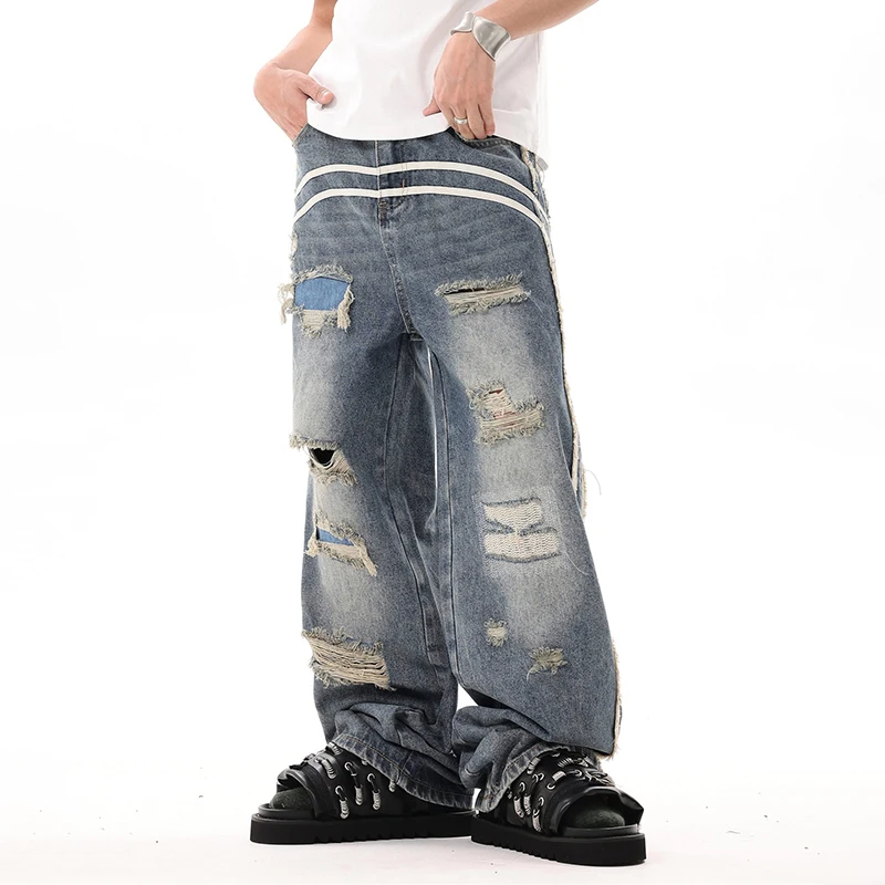PFNW Американские полосатые рваные дизайнерские джинсы мужские новые High Street