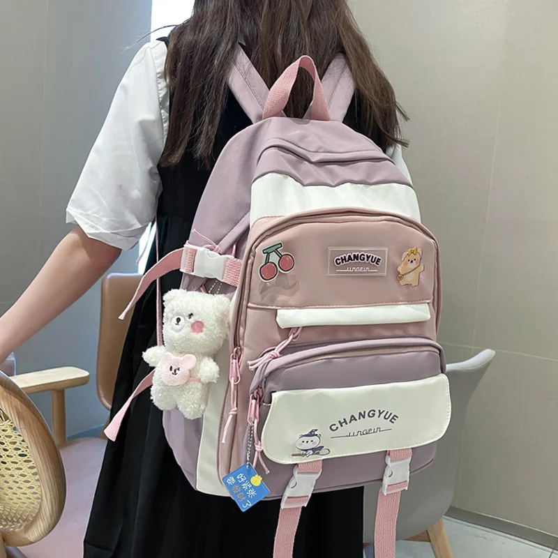 

2023 New Woman Trolley Case Backpack Student Bag Female Waterproof Travel Rucksack Teenage Girls Cute Backpack Laptop School Bag