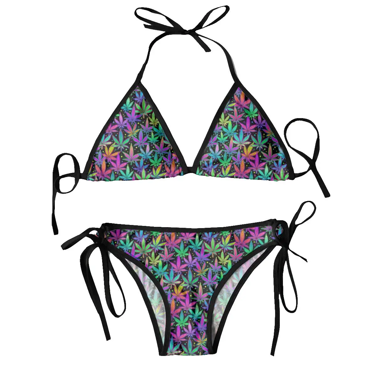 

Sexy Brazilian Thong Bikini Mujer Swimwear Women 2023 Rasta Rainbow Plant Leaves Summer Beachwear