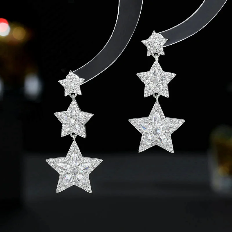 

Fashion Statement Star Dangle Earrings Silver Needle Elegant Temperament Geometic Stud Earings Luxury Brand Jewellery
