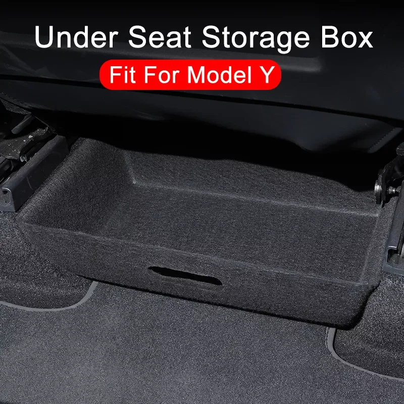 

New For Tesla Model Y 2021 Under Seat Storage Box High Capacity Organizer Case Felt Cloth Drawer Holder Car Interior Accessories