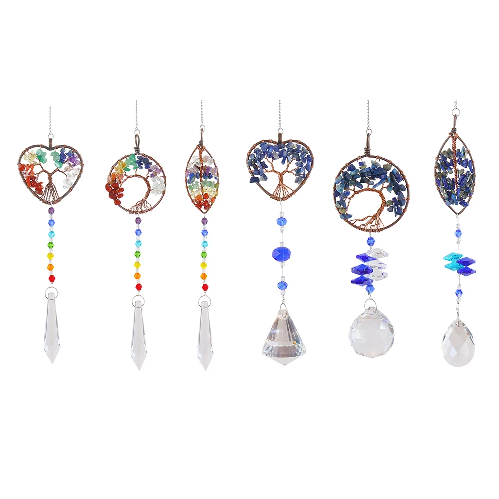 

Tree of Life Crystal Windchimes Ornaments Light Catcher Window Natural Stone Craft Garden Hanging Pendant Craft Home Decoration