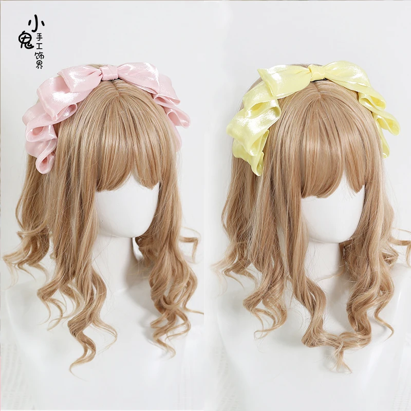 

Pearlescent Japanese Lolita Mermaid Bow Lace Hair Band Head Hoop Soft sister Elegant Maid Cosplay KC Headband Hair Ornaments