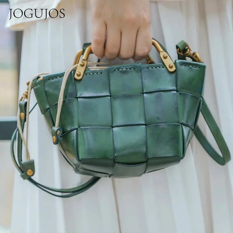 

New Ladies Handbag Vintage Leather Shoulder Messenger Bag Vegetable Tanned Leather Hand-woven Vegetable Basket Bag Lady bags