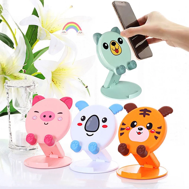 cute pig tiger foldable phone holder desktop cell phone stand universal adjustable foldable desktop table tablet holder stand free global shipping