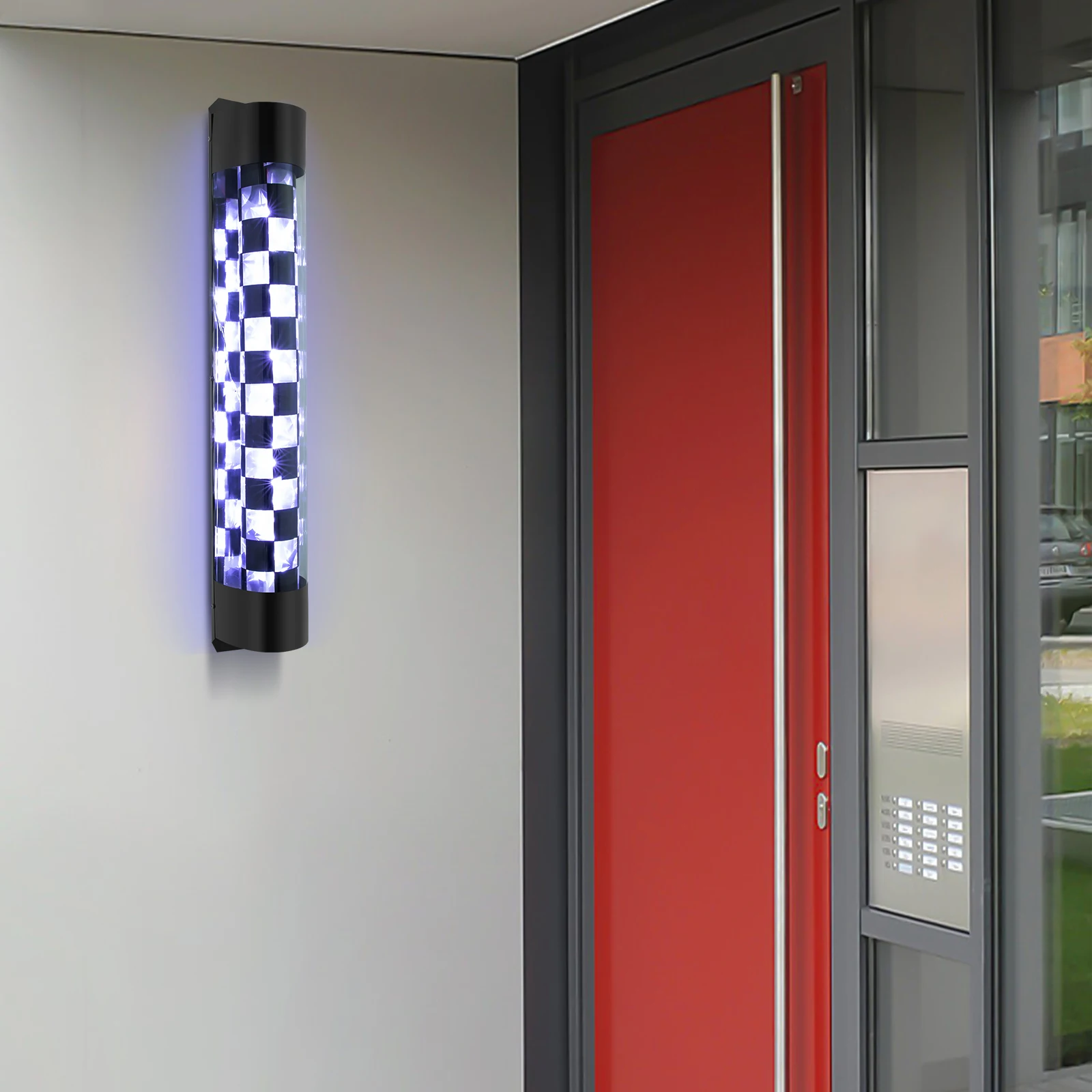 

LED Checks Pole Light Hair Salon Sign 34.4" Barber Shop Pole Rotating Light NEW