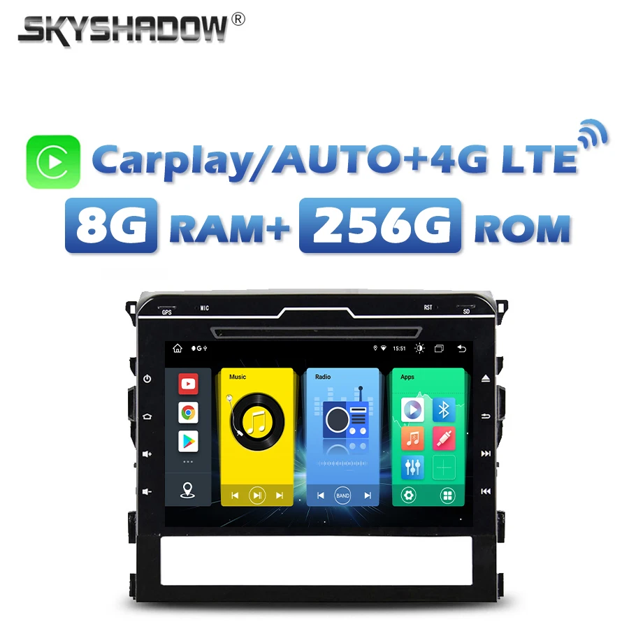 4G SIM IPS Carplay Auto Android 13.0 8G + 256G Автомобильный DVD-плеер Wi-Fi Bluetooth RDS Радио GPS для Toyota Land