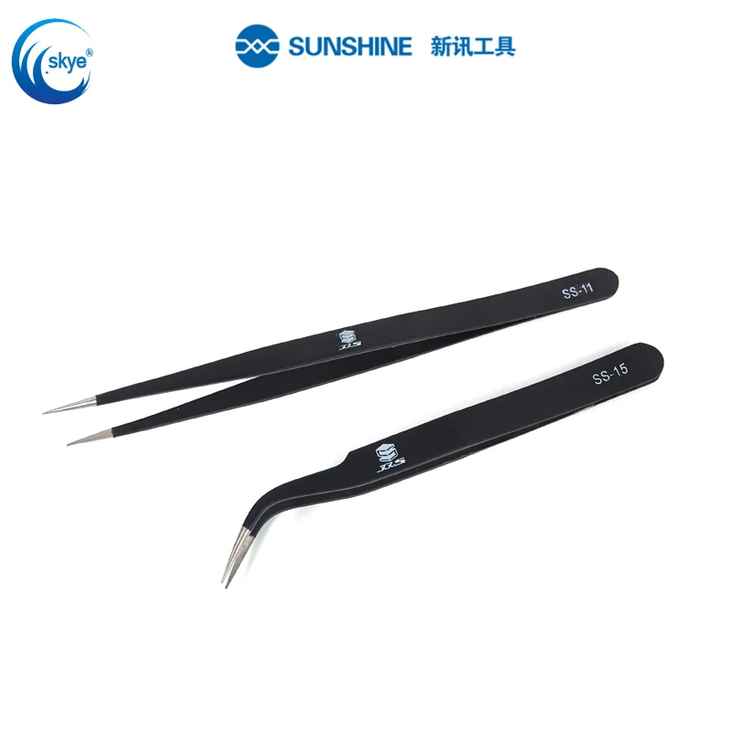 

SUNSHINE SS-11 ESD Anti-static Stainless Steel Tweezers Iphone Maintenance Tools Industrial Precision Curved Straight Tweezers