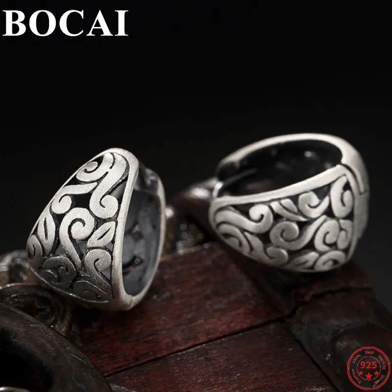 

BOCAI S925 Sterling Silver Charm Earrings Holoowed Out Auspicious Cloud Totem Ear Clips Pure Argentum Fashion Jewelry for Women