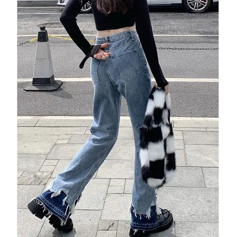 Y2k Vintage Clothes Newjeans Straight Leg Jeans Woman High Waist Women's Pants Korean Fashion Denim Streetwear Female Clothing