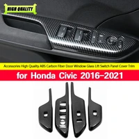 4pcs car carbon fiber style door window lift switch panel cover trim sticker frame fit for honda civic 2016 2021 2018 2019 2020