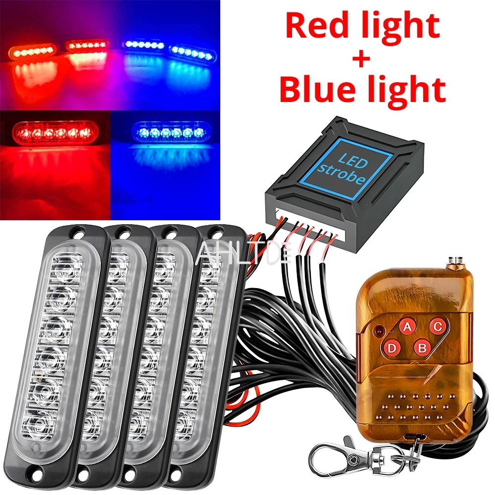 

4x6led Авто беспроводной стробоскоп 12 В/24 В Аварийное мигающее светодиодное освещение для грузовика Полицейский автомобиль Прицеп Противотуманная фара Drl Белый Синий Красный Желтый