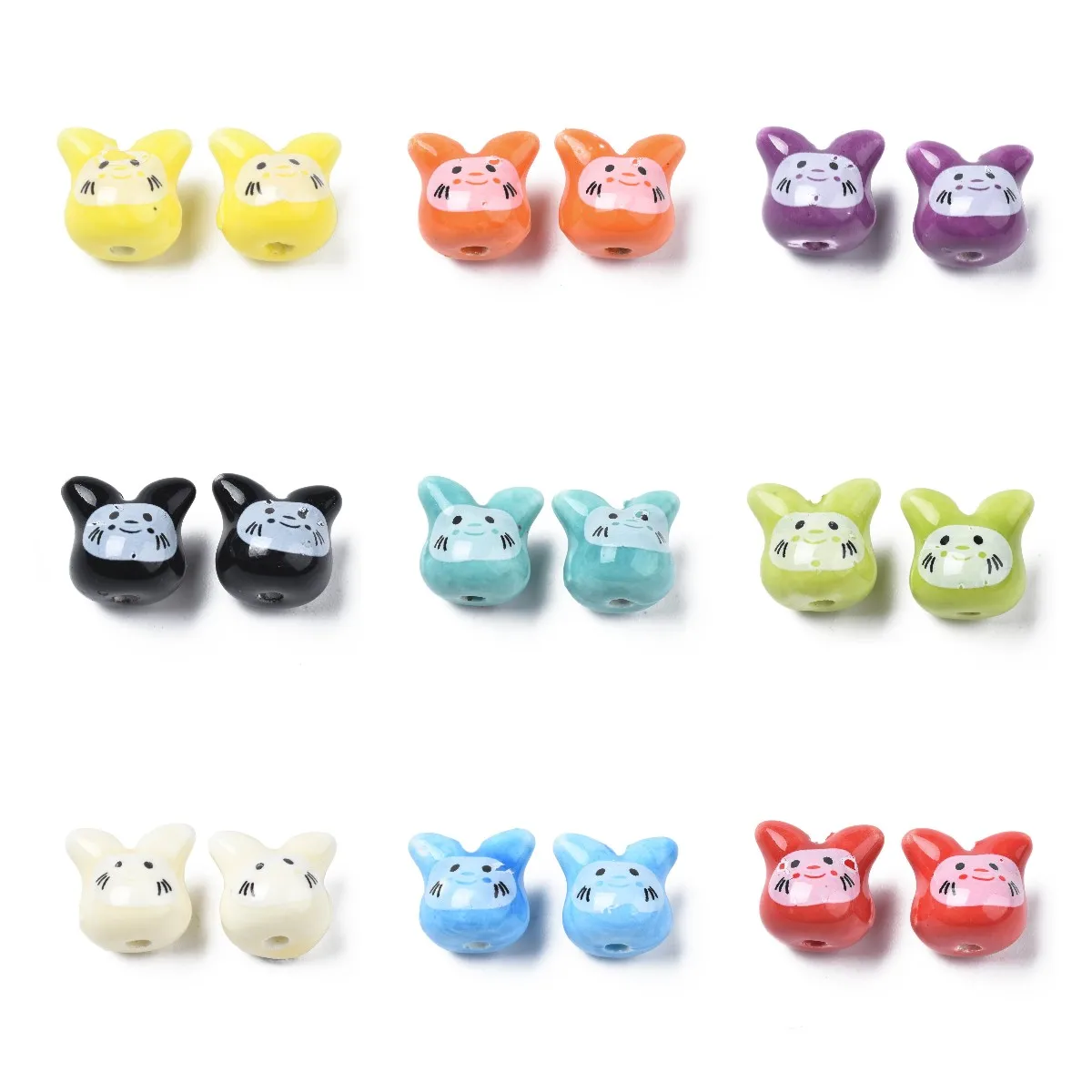 

200pcs Cat Ceramic Beads Colorful Vertical Hole Animal Loose Jewelry Porcelain Beads for DIY Bracelet Making 11.5x12x10.5mm