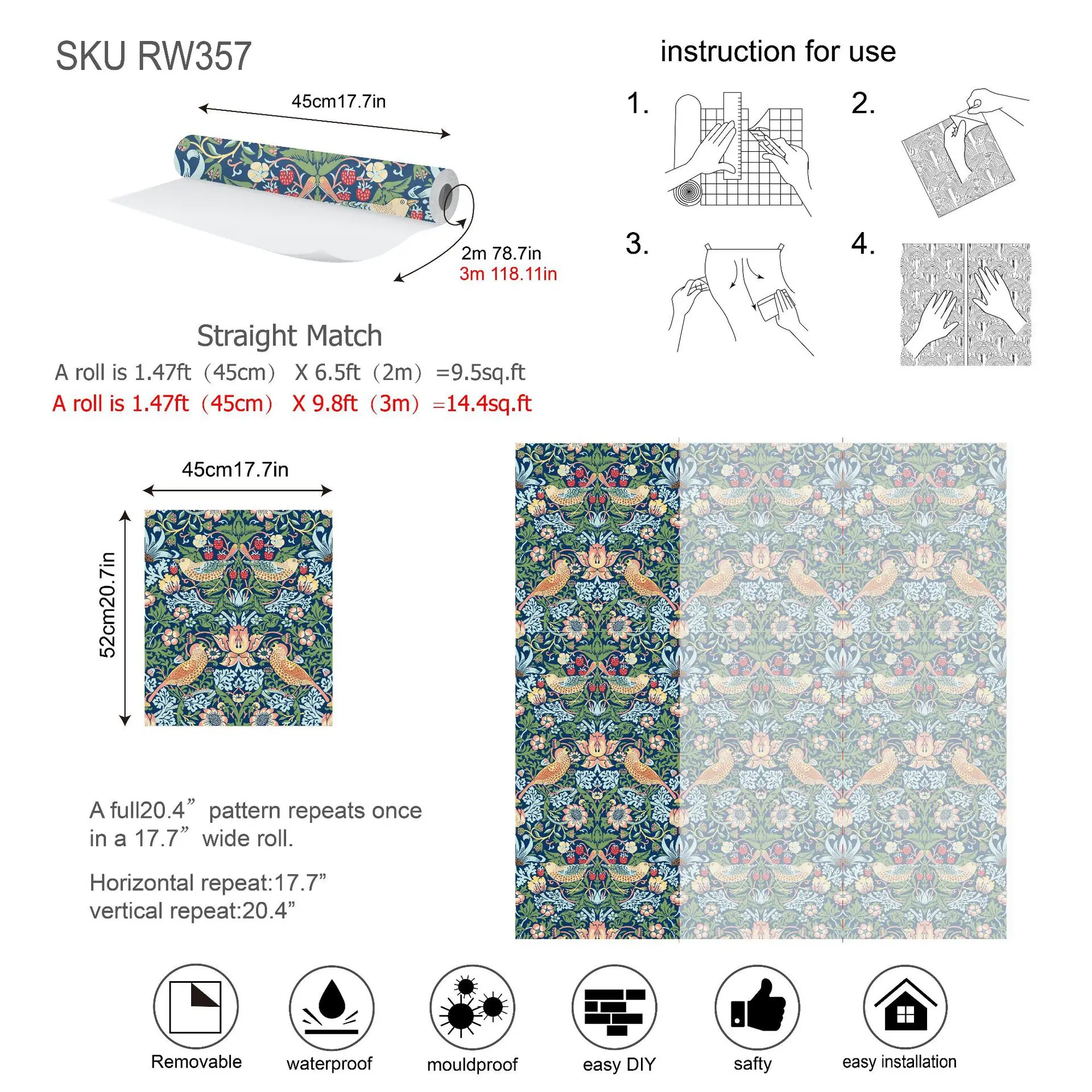 Виниловые самоклеящиеся ботанические обои с птицами для декора шкафа спальни