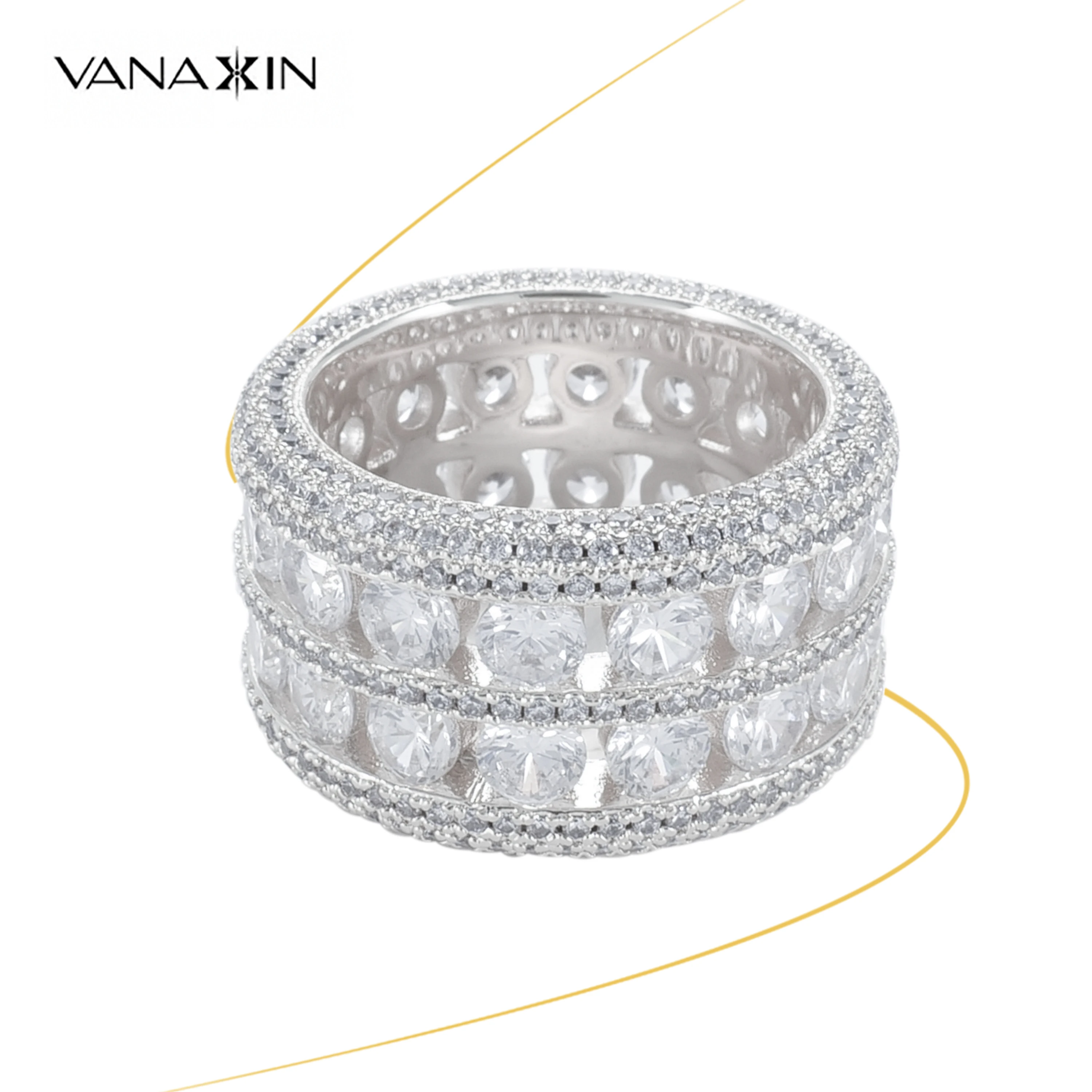 

VANAXIN Ice Out Star Round Finger Luxury Ring Hip Hop Jewelry For Women Men
