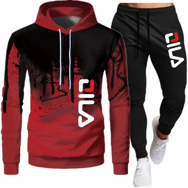 2022 Winter Men Tracksuit Casual Set Male Joggers Hooded Sportswear Jackets+Pants 2 Piece Sets Hip Hop Running Sports Suit